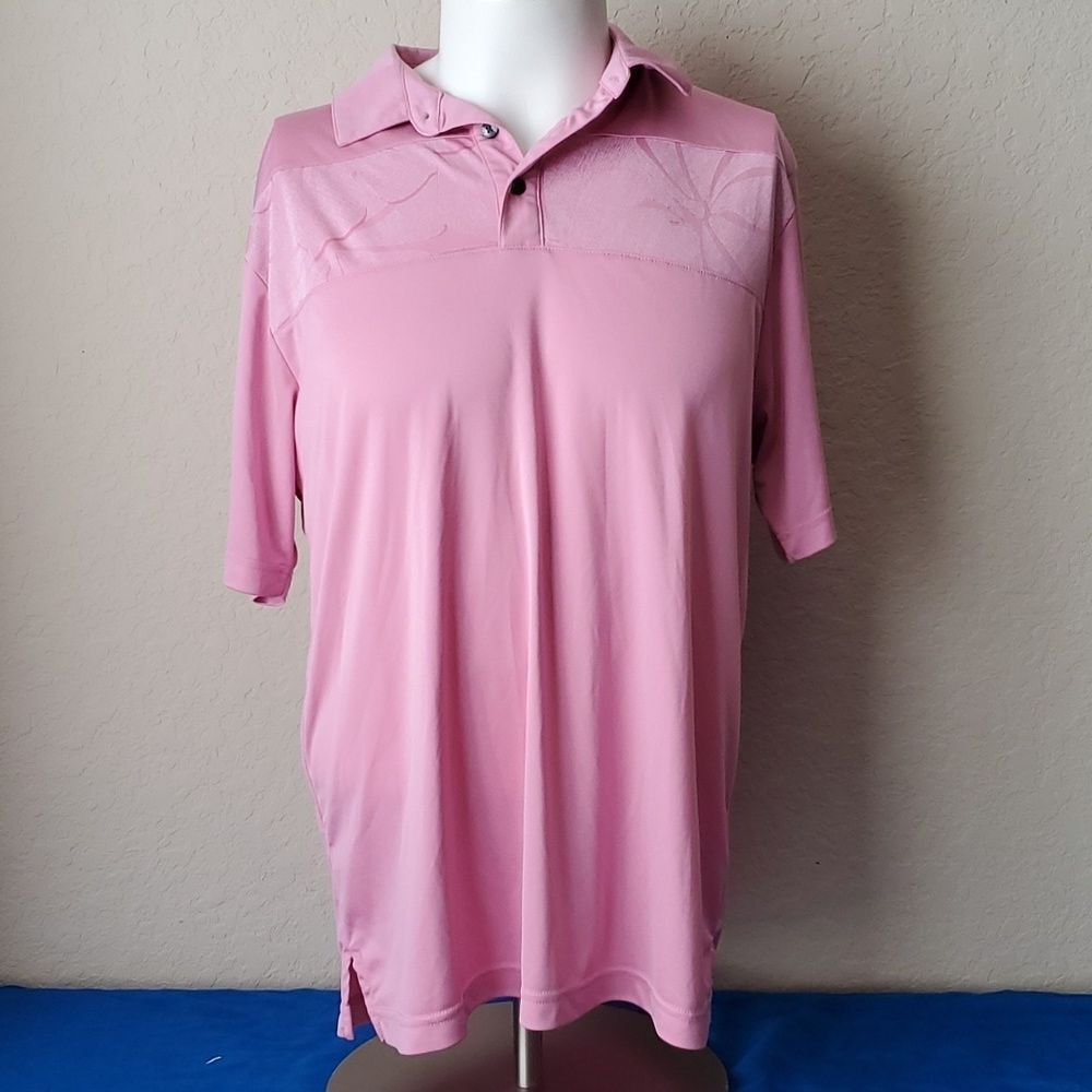 **Jack Nicklaus Men's Stay Dri Polo Shirt Pink Size Large - Floral Panel GolfTop